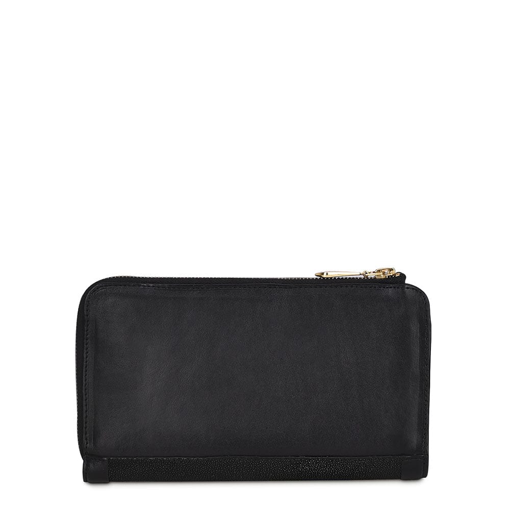 Cartera Cuadra Bifold de Piel de Mantarraya Negra - Image 3